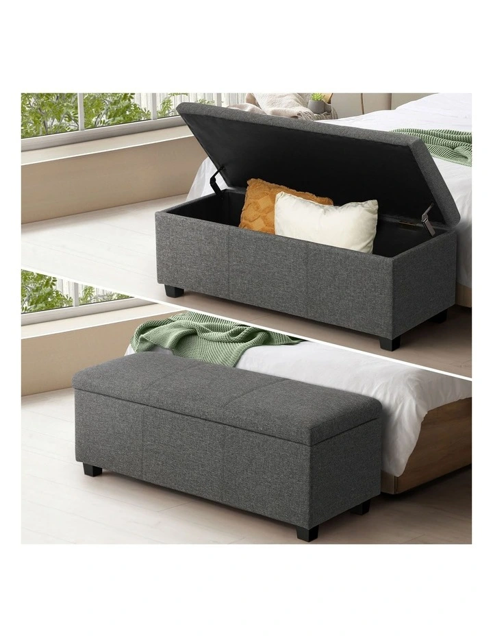 Oikiture Storage Ottoman Blanket Box Linen Fabric Arm Foot Stool Couch Large image 4