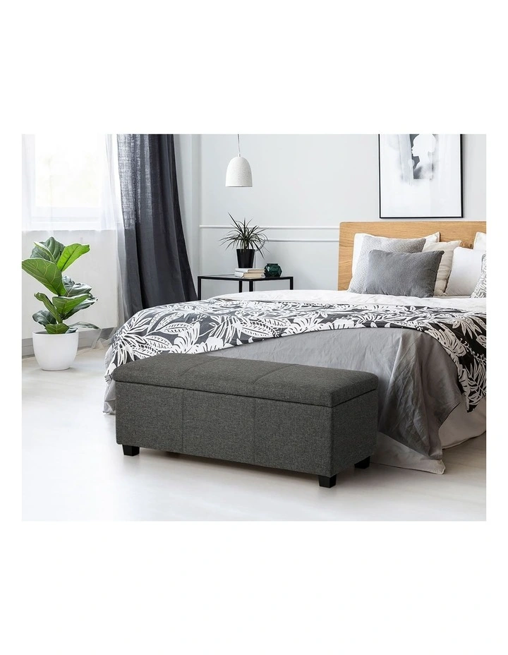 Oikiture Storage Ottoman Blanket Box Linen Fabric Arm Foot Stool Couch Large image 5