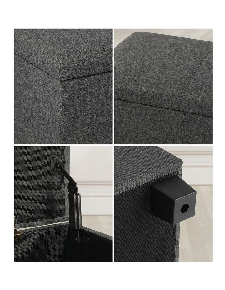 Oikiture Storage Ottoman Blanket Box Linen Fabric Arm Foot Stool Couch Large image 6
