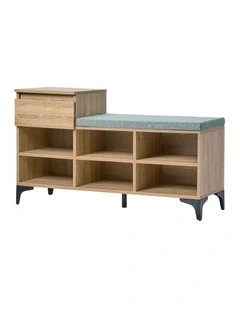 Oikiture Shoe Cabinet Bench Storage Organiser Drawer 6 Shelves Polyester Seat