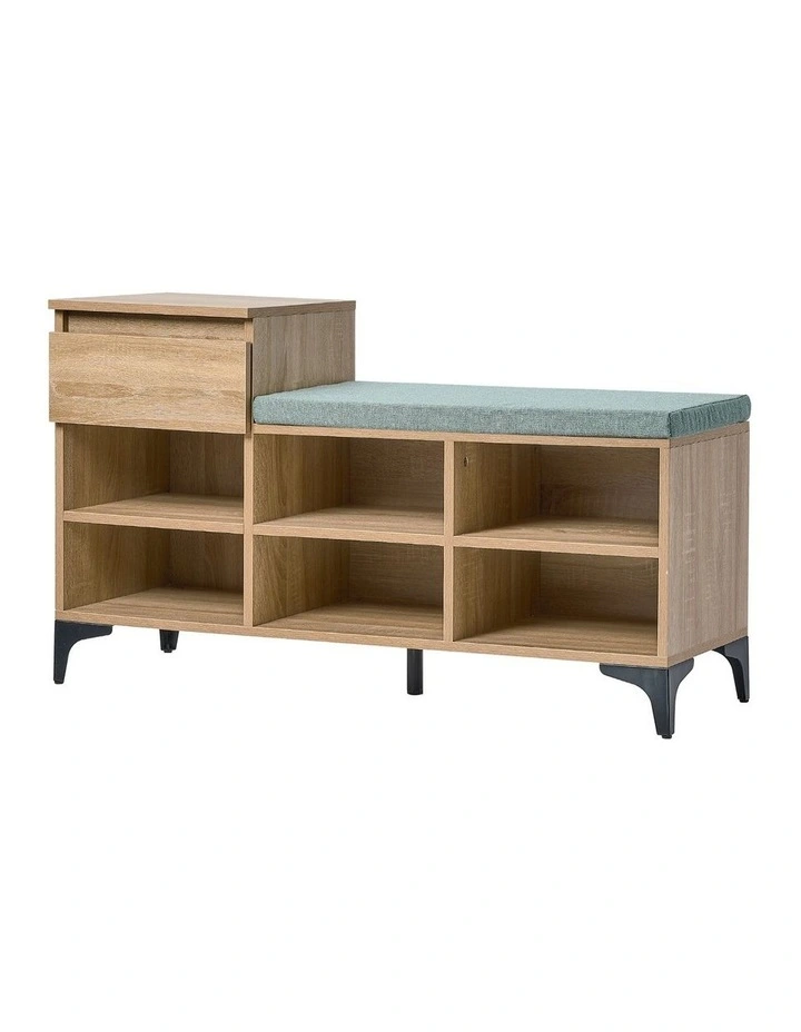 Oikiture Shoe Cabinet Bench Storage Organiser Drawer 6 Shelves Polyester Seat image 1