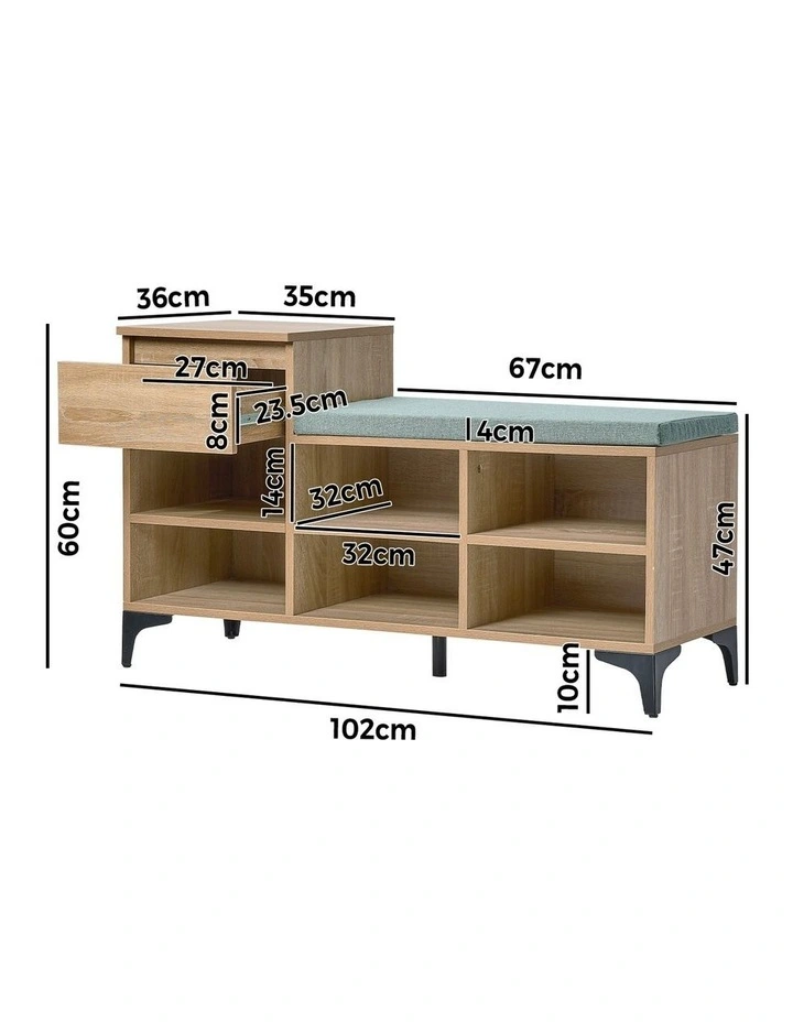 Oikiture Shoe Cabinet Bench Storage Organiser Drawer 6 Shelves Polyester Seat image 3