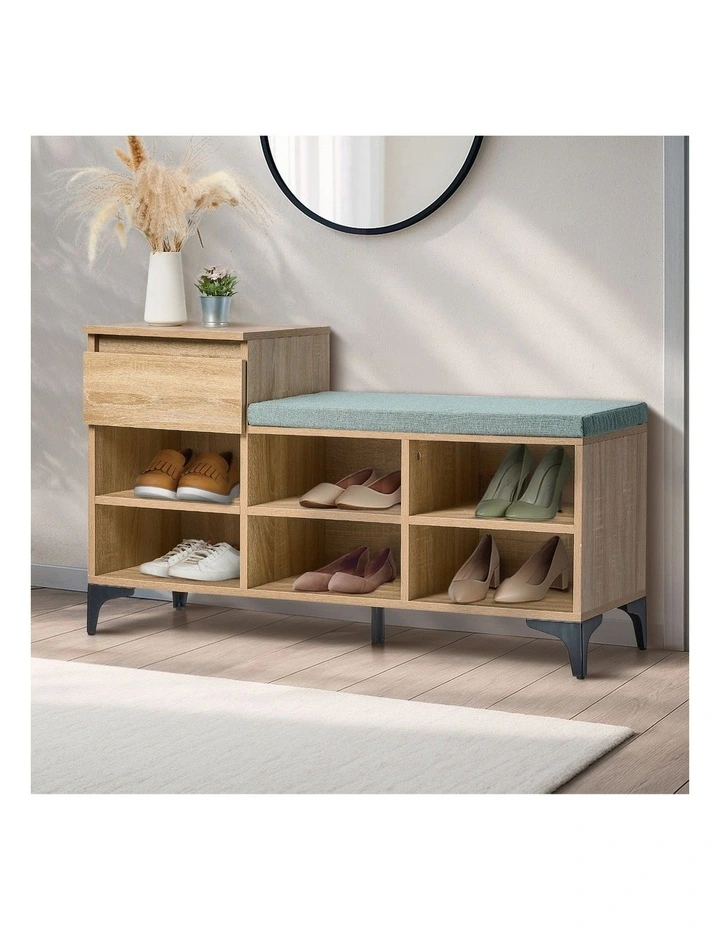 Oikiture Shoe Cabinet Bench Storage Organiser Drawer 6 Shelves Polyester Seat image 4