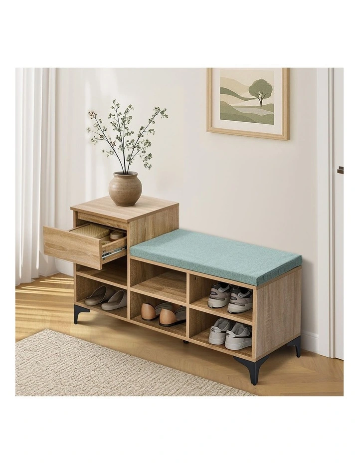 Oikiture Shoe Cabinet Bench Storage Organiser Drawer 6 Shelves Polyester Seat image 5