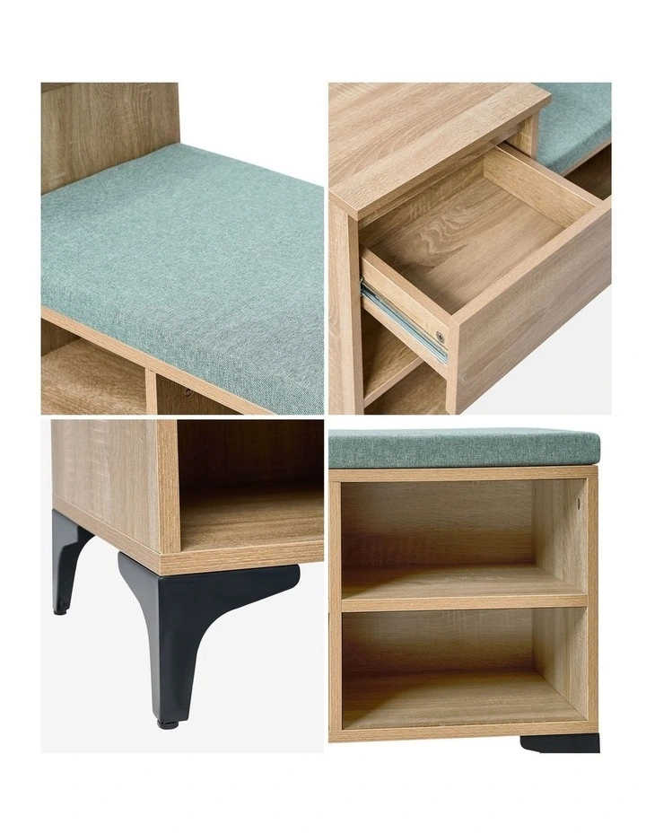 Oikiture Shoe Cabinet Bench Storage Organiser Drawer 6 Shelves Polyester Seat image 6