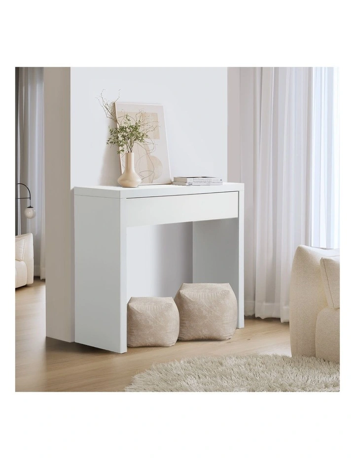 Oikiture Console Table Wood Sofa Table Hall Side Entry with Drawer White image 4