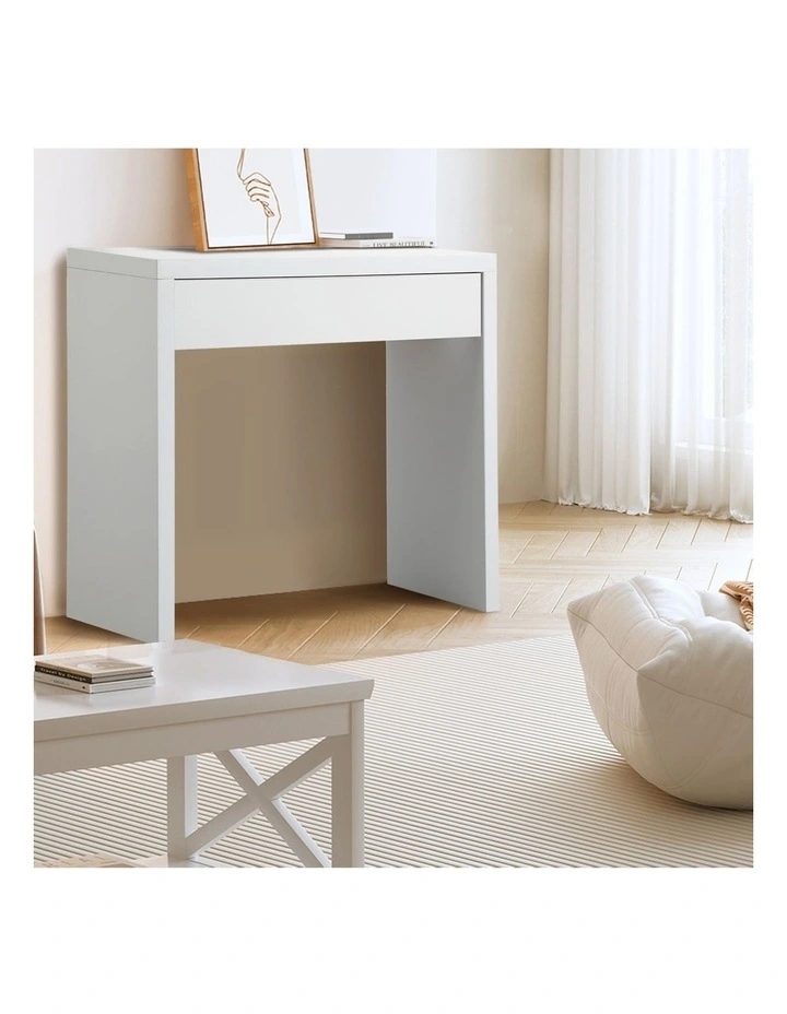 Oikiture Console Table Wood Sofa Table Hall Side Entry with Drawer White image 5