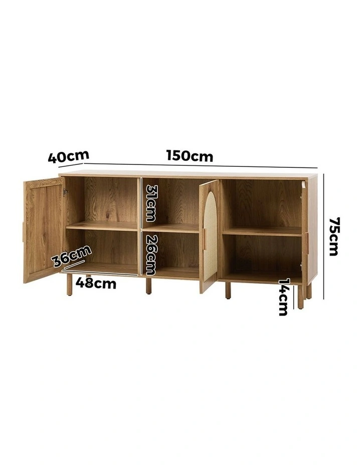 Oikiture Rattan Buffet Sideboard Storage Cabinet Cupboard 150cm image 3