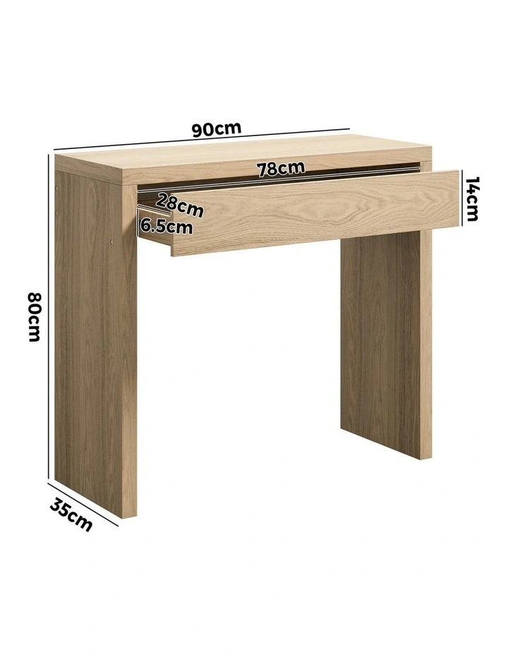 Oikiture Console Table Wood Sofa Table Hall Side Entry with Drawer Natural image 3