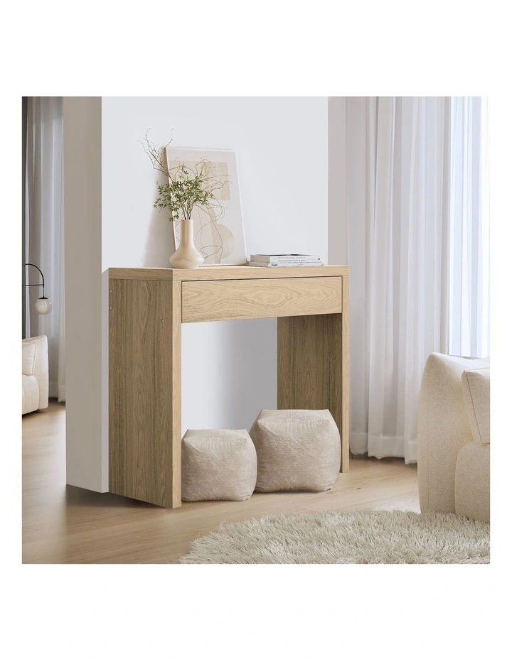 Oikiture Console Table Wood Sofa Table Hall Side Entry with Drawer Natural image 4