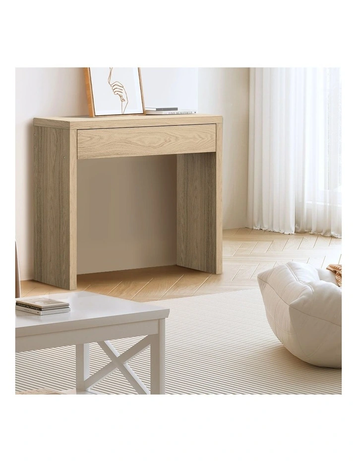 Oikiture Console Table Wood Sofa Table Hall Side Entry with Drawer Natural image 5