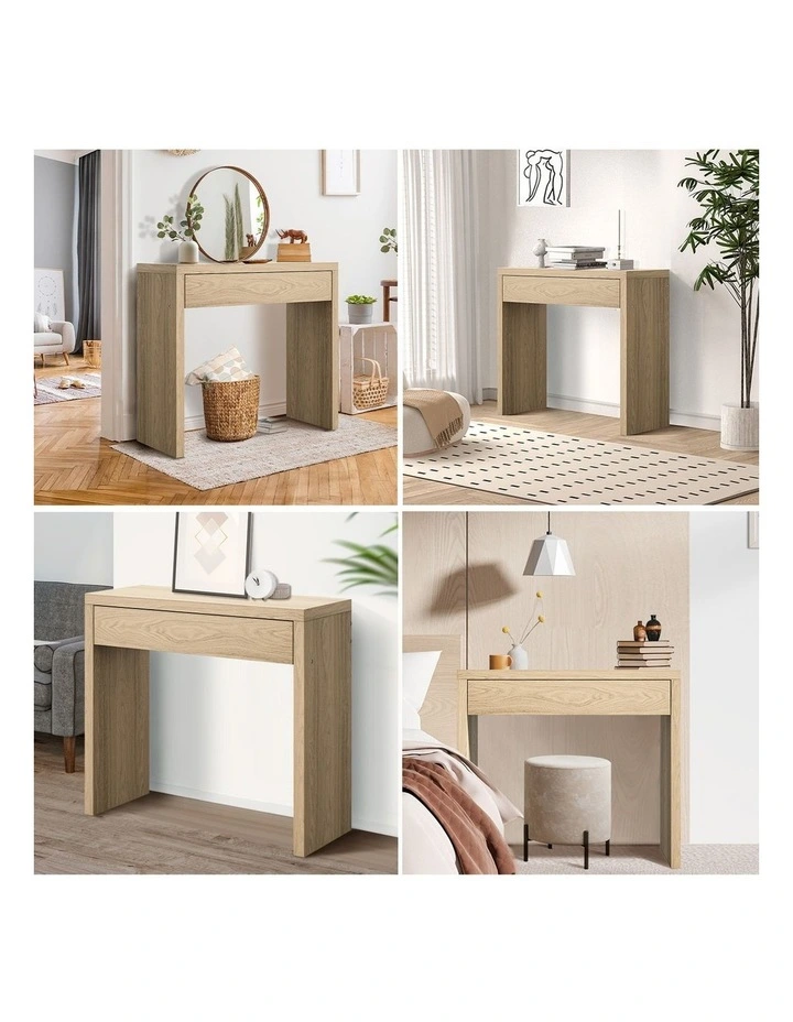 Oikiture Console Table Wood Sofa Table Hall Side Entry with Drawer Natural image 6