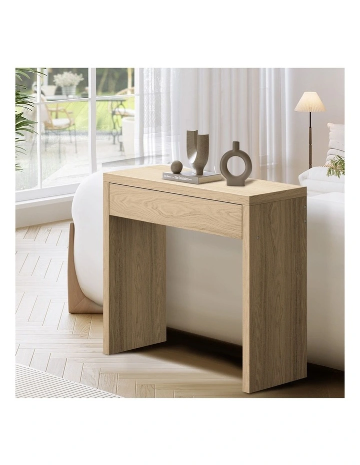 Oikiture Console Table Wood Sofa Table Hall Side Entry with Drawer Natural image 7