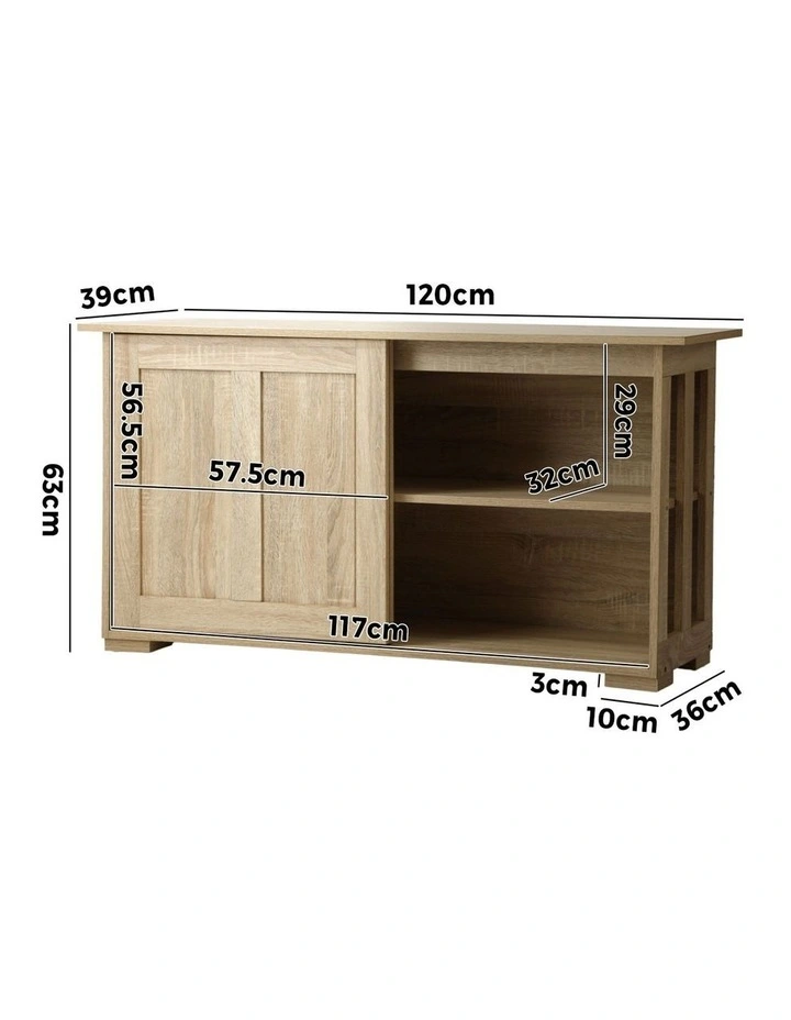 Oikiture Buffet Sideboard Cabinet Sliding Doors 120cm Natural image 3
