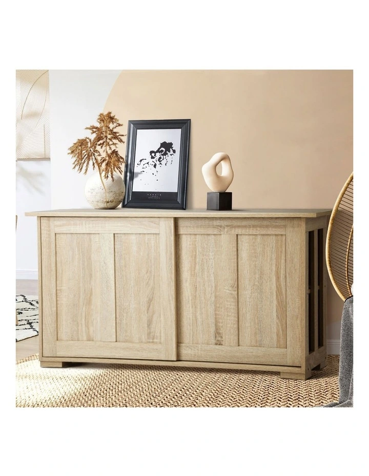 Oikiture Buffet Sideboard Cabinet Sliding Doors 120cm Natural image 4