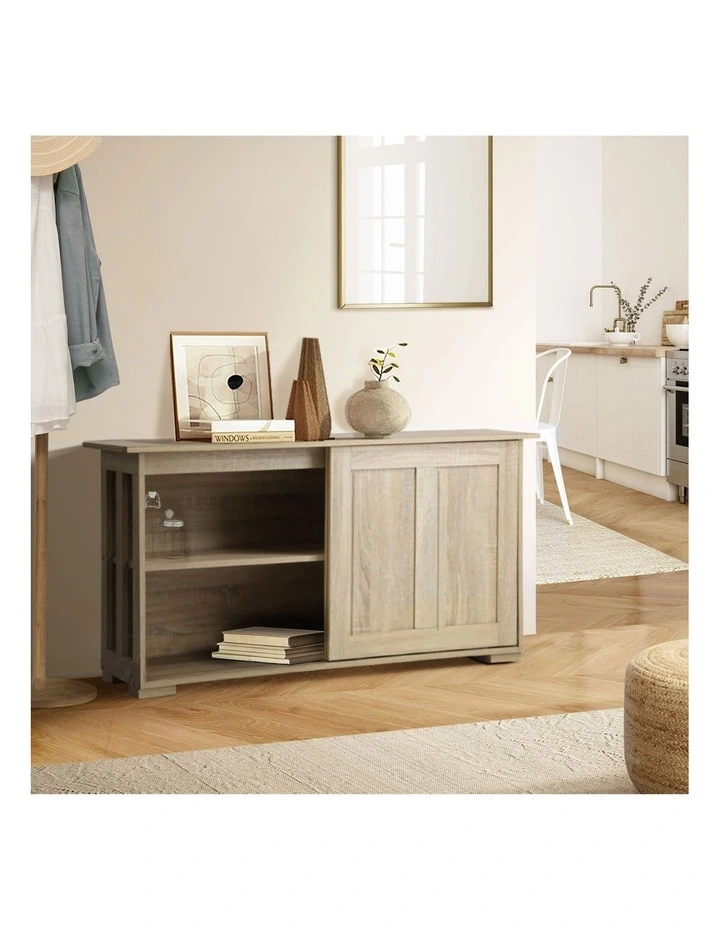 Oikiture Buffet Sideboard Cabinet Sliding Doors 120cm Natural image 5