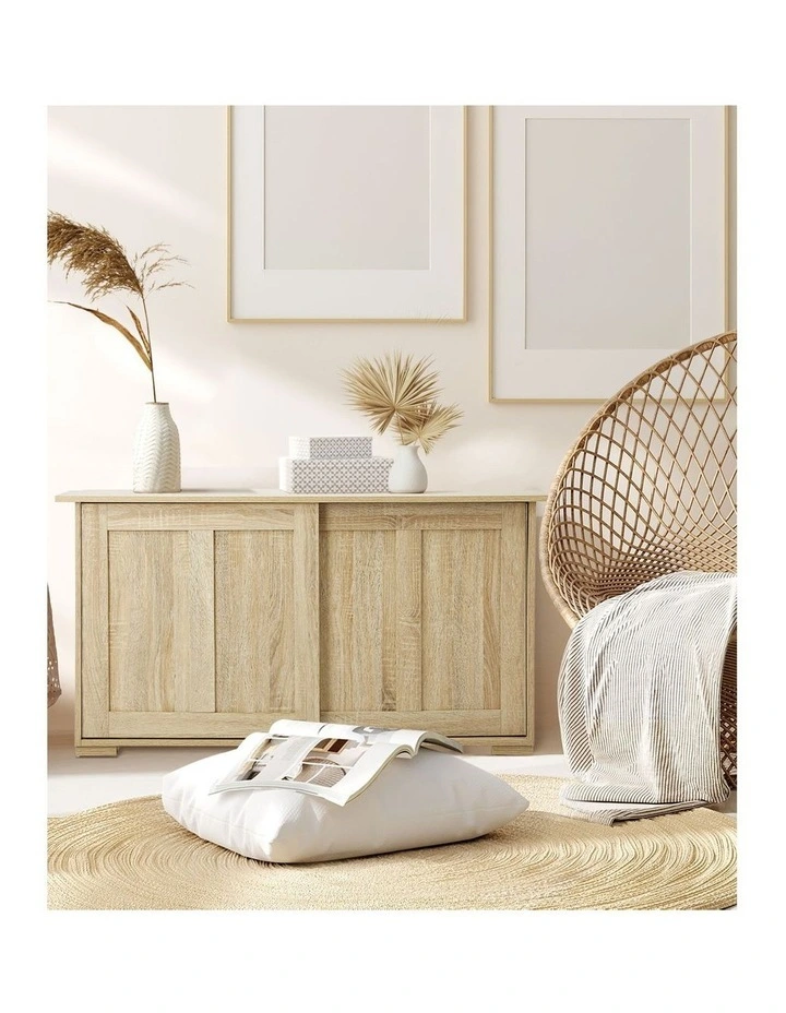 Oikiture Buffet Sideboard Cabinet Sliding Doors 120cm Natural image 7