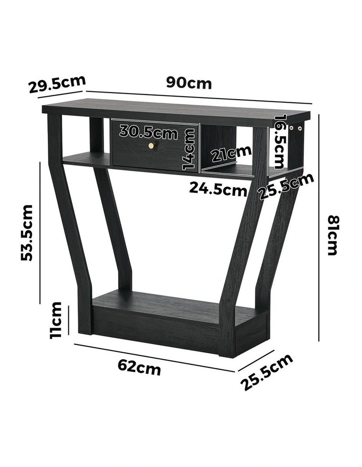 Oikiture Console Table 1 Drawer Hallway Entryway Storage Shelf Side Desk Black image 3