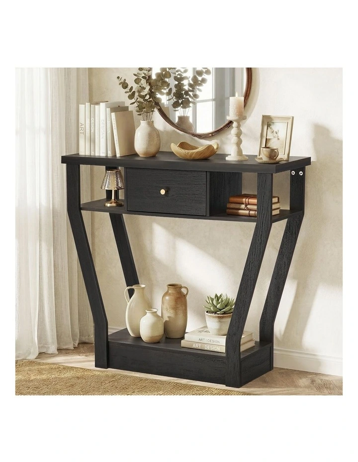Oikiture Console Table 1 Drawer Hallway Entryway Storage Shelf Side Desk Black image 4