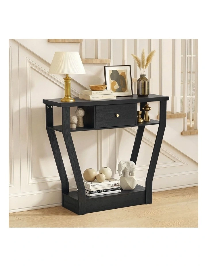 Oikiture Console Table 1 Drawer Hallway Entryway Storage Shelf Side Desk Black image 5