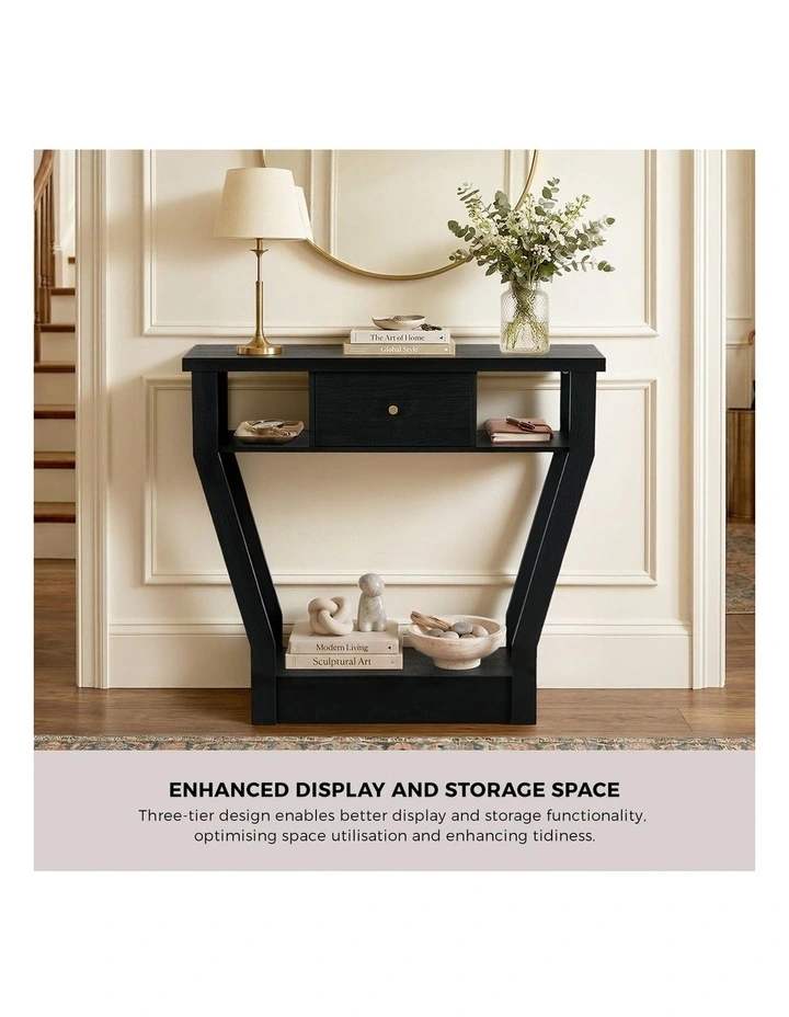 Oikiture Console Table 1 Drawer Hallway Entryway Storage Shelf Side Desk Black image 6