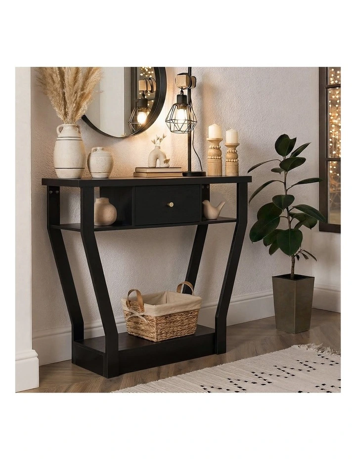 Oikiture Console Table 1 Drawer Hallway Entryway Storage Shelf Side Desk Black image 7