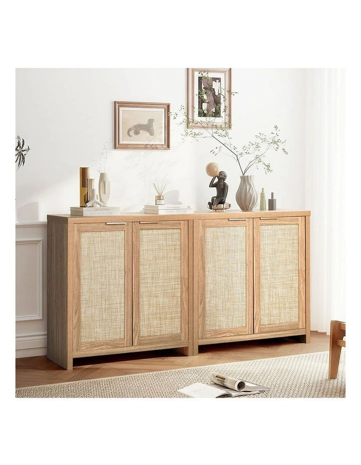 Oikiture 2PCS Rattan Buffet Sideboard Storage Cabinet Cupboard image 5