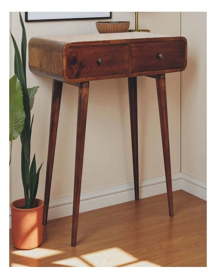 Artisan Furniture Solid Wood Chestnut Curved Hallway Table, 2 Drawers, Brown image 3