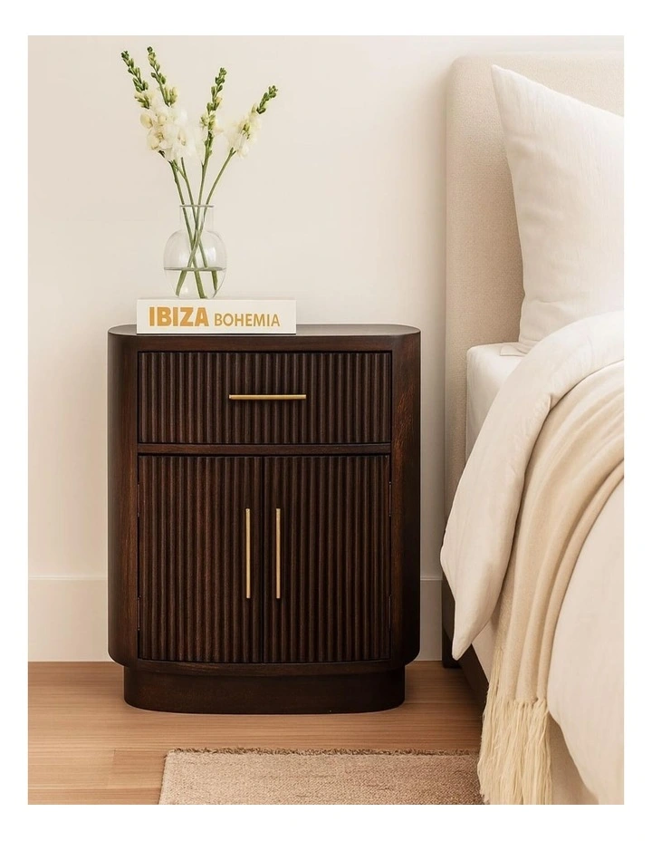 Artisan Furniture Solid Wood Milan Bedside, 1 Drawer & 2 Doors, Dark Brown image 2