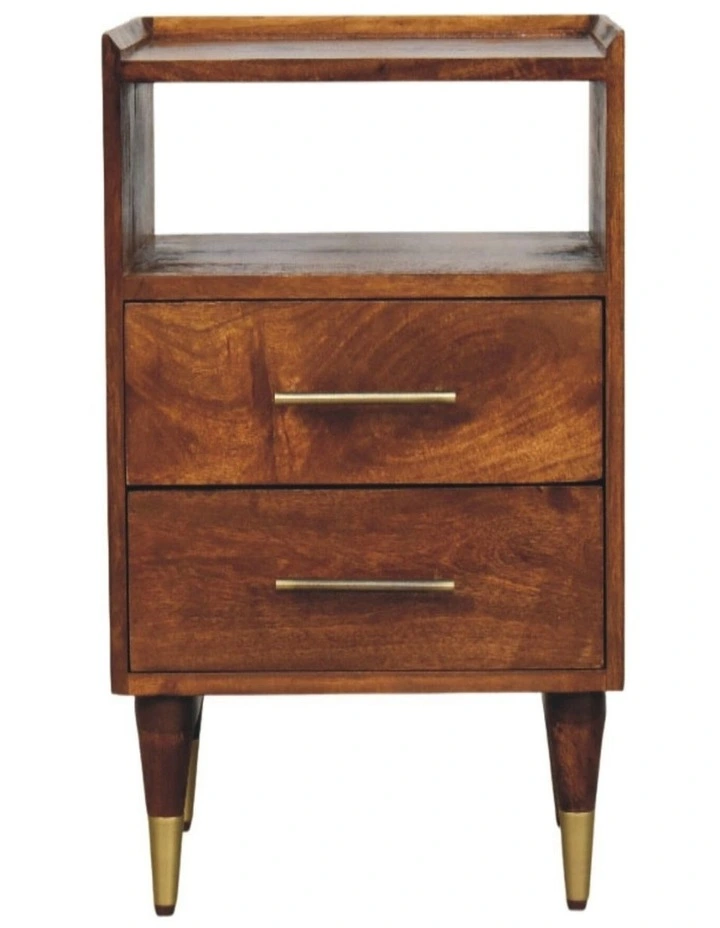 Artisan Furniture Solid Wood Valenza Open Frame Bedside, 2 Drawers & 1 Open Slot, Brown image 1