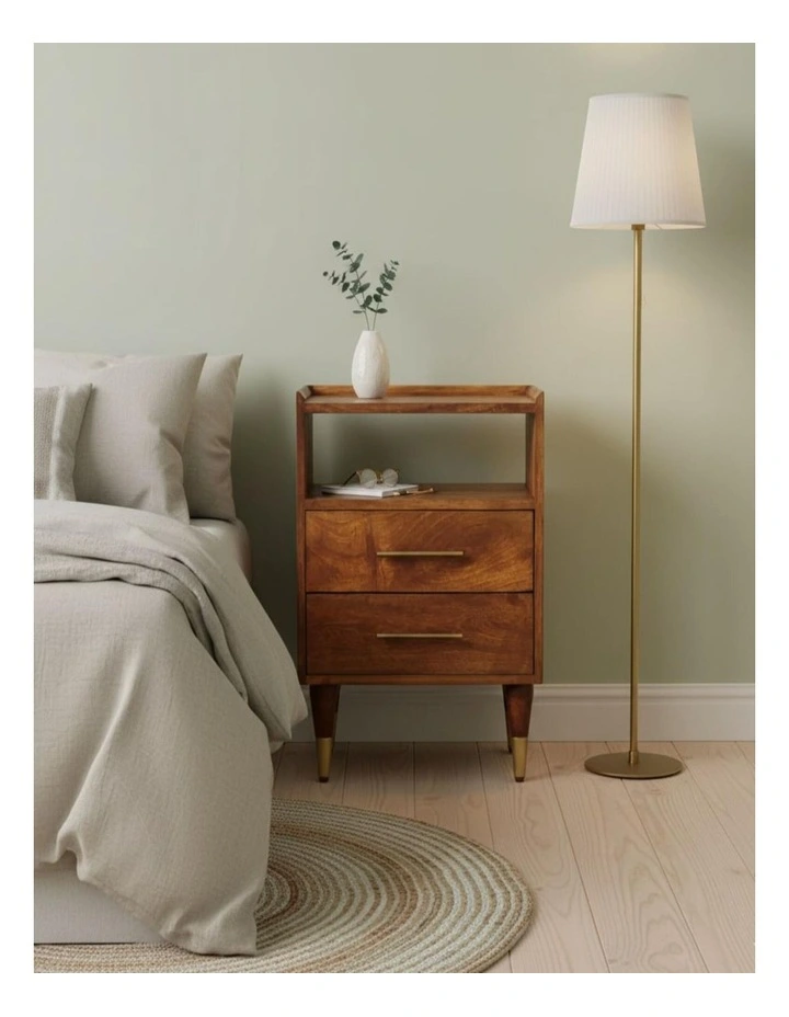 Artisan Furniture Solid Wood Valenza Open Frame Bedside, 2 Drawers & 1 Open Slot, Brown image 2