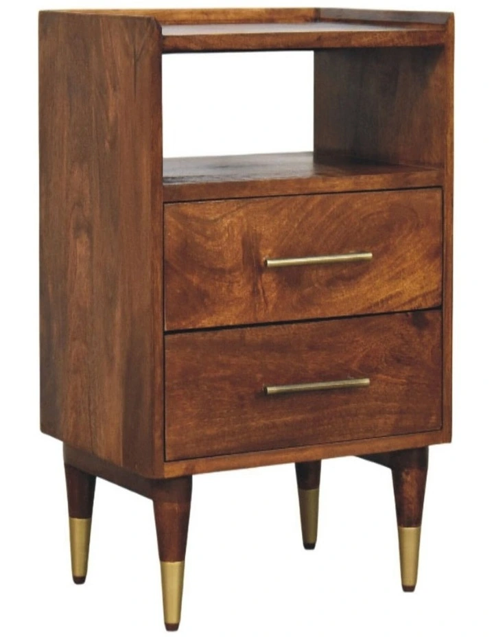 Artisan Furniture Solid Wood Valenza Open Frame Bedside, 2 Drawers & 1 Open Slot, Brown image 3