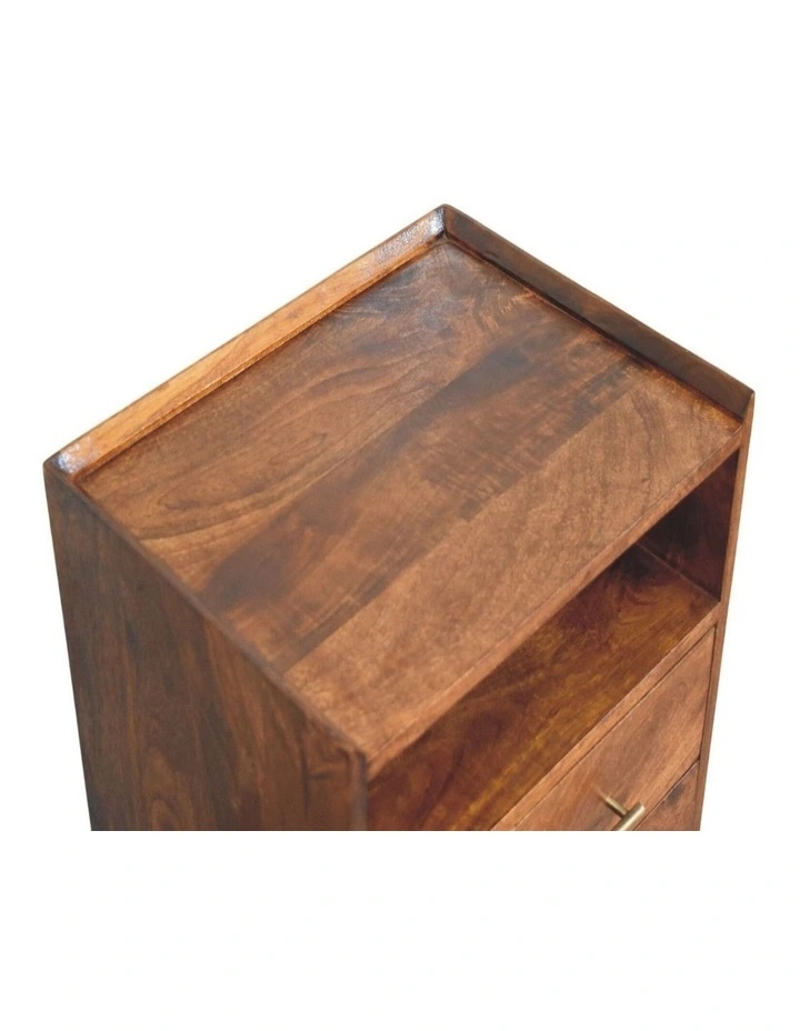 Artisan Furniture Solid Wood Valenza Open Frame Bedside, 2 Drawers & 1 Open Slot, Brown image 4