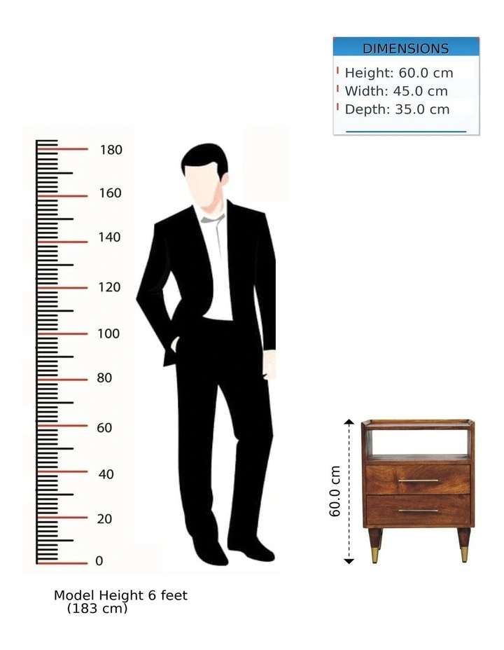 Artisan Furniture Solid Wood Valenza Open Frame Bedside, 2 Drawers & 1 Open Slot, Brown image 7
