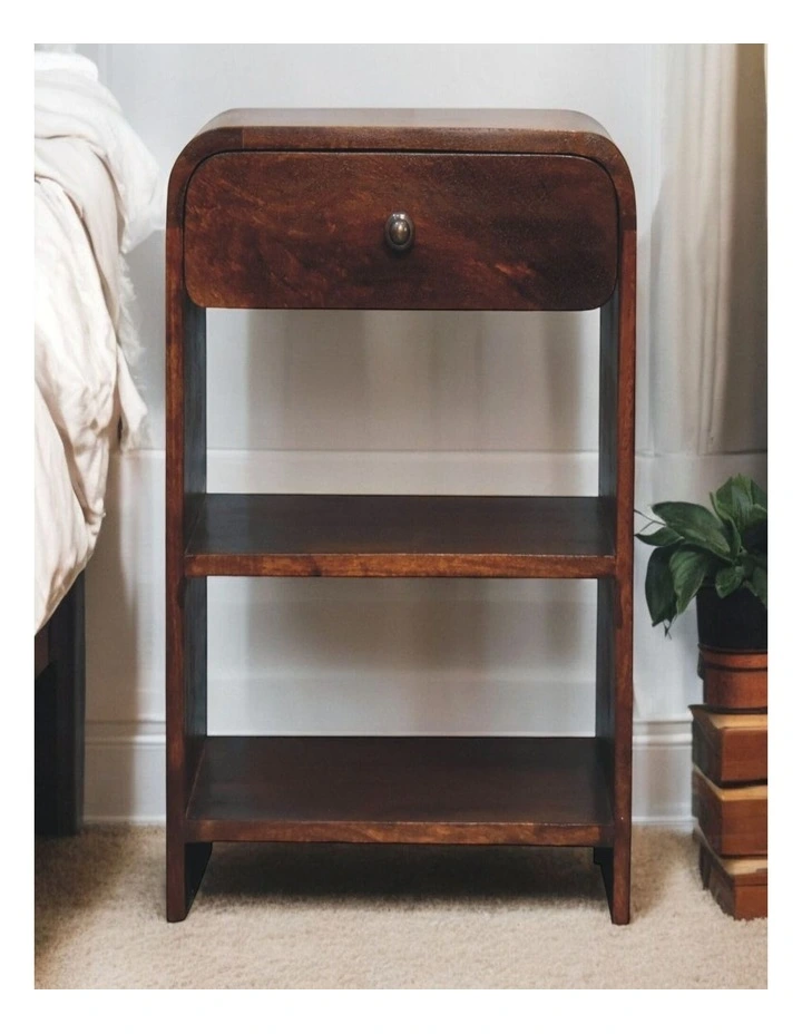 Artisan Furniture Solid Wood Aspen Open Bedside, 1 Drawer & 2 Open Slots, Brown image 2