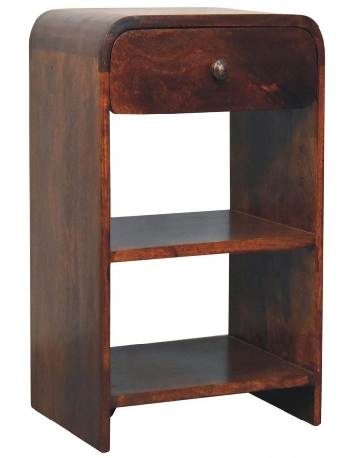 Artisan Furniture Solid Wood Aspen Open Bedside, 1 Drawer & 2 Open Slots, Brown image 3