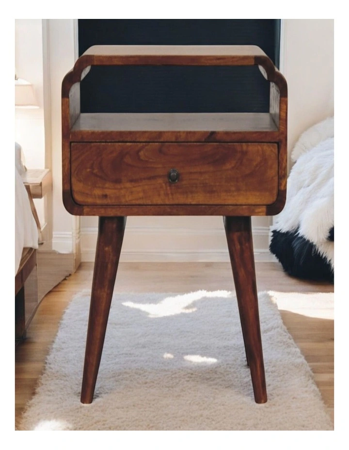 Artisan Furniture Solid Wood Newton Chestnut Nightstand, 1 Drawer & 1 Open Slot, Brown image 2