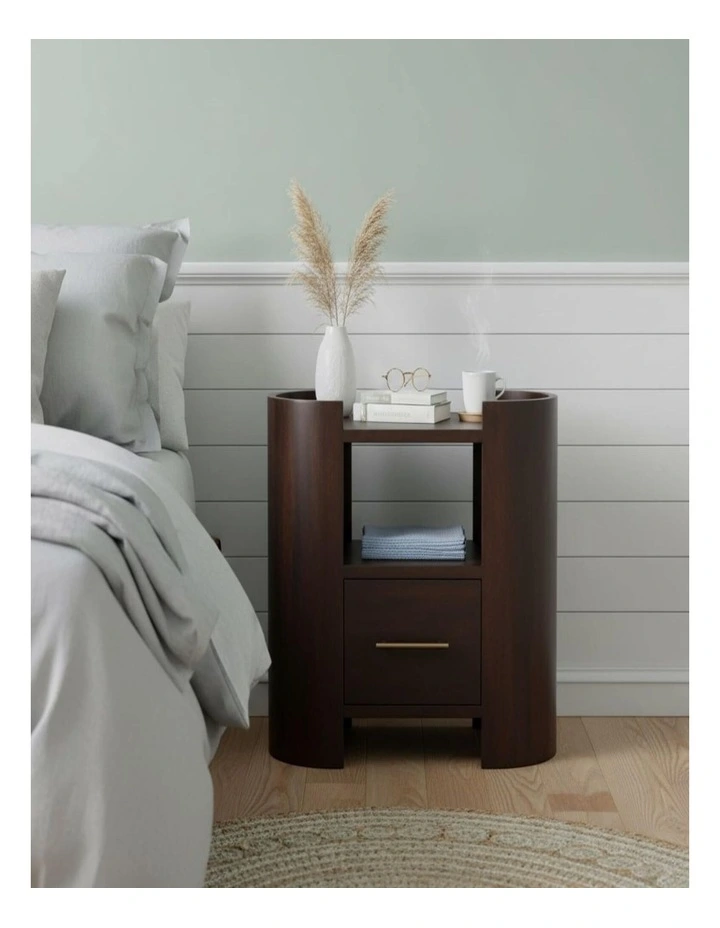 Artisan Furniture Solid Wood Valencia Bedside Table, 1 Drawer & 1 Shelf, Dark Brown image 2
