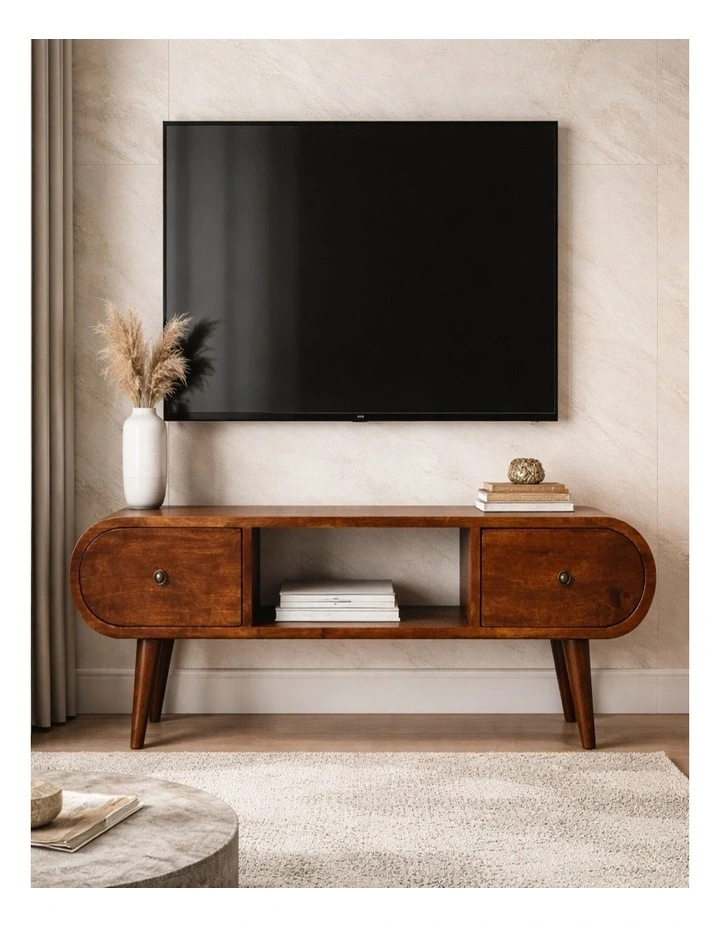 Artisan Furniture Solid Wood Chestnut TV Stand London, 2 Drawers & 1 Open Slot, Brown image 3
