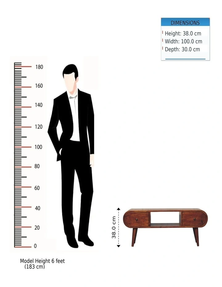 Artisan Furniture Solid Wood Chestnut TV Stand London, 2 Drawers & 1 Open Slot, Brown image 7