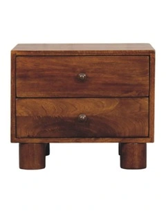 Artisan Furniture Solid Wood Tula 2 Drawer Chestnut Nightstand, Dark Brown