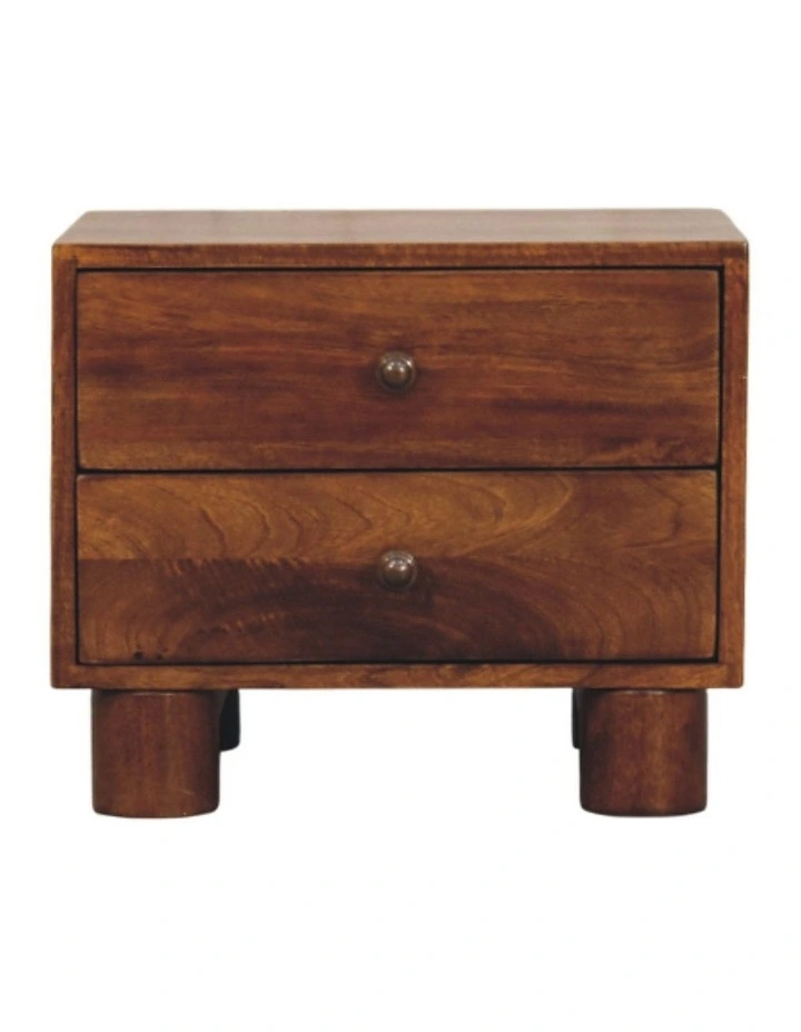 Artisan Furniture Solid Wood Tula 2 Drawer Chestnut Nightstand, Dark Brown image 1
