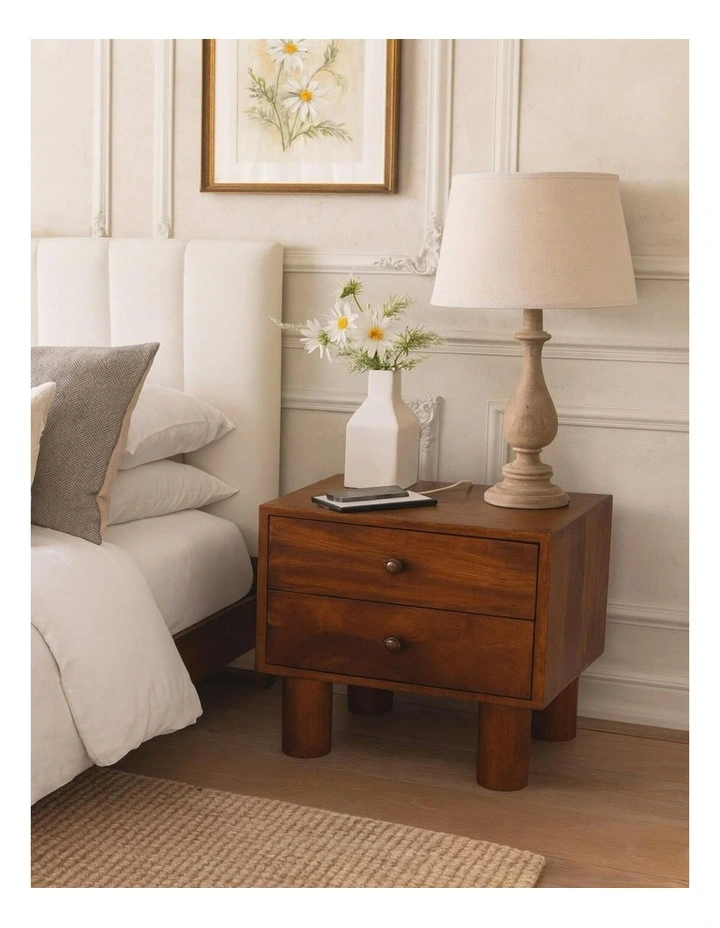 Artisan Furniture Solid Wood Tula 2 Drawer Chestnut Nightstand, Dark Brown image 2