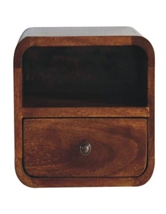 Artisan Furniture Solid Wood Extra Mini Wall Mounted Curved Chestnut Bedside with Open Slot