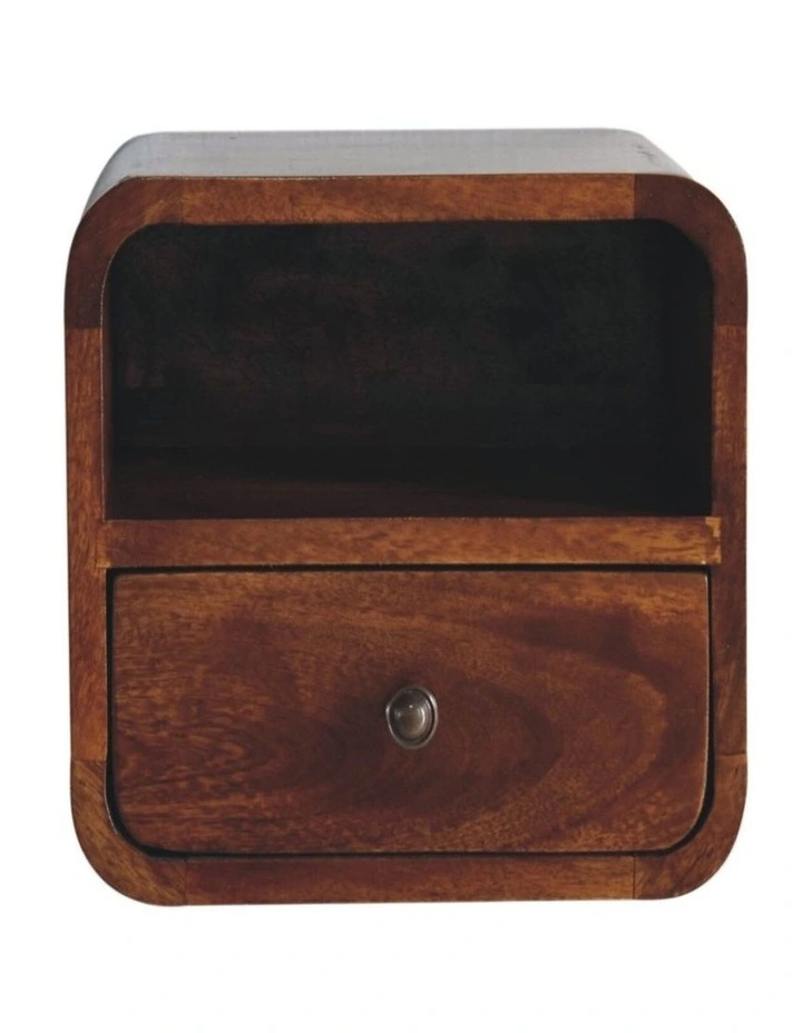 Artisan Furniture Solid Wood Extra Mini Wall Mounted Curved Chestnut Bedside with Open Slot image 1