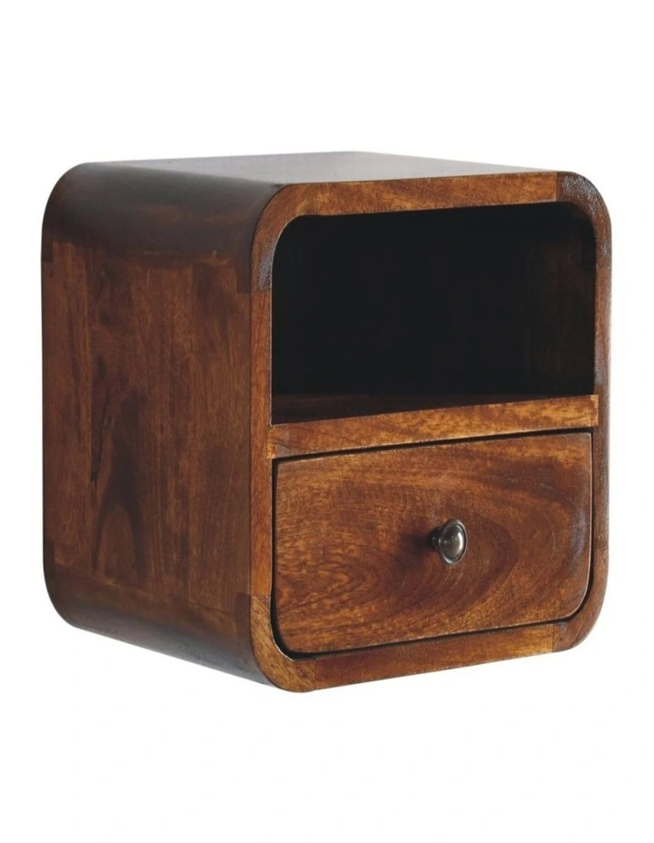 Artisan Furniture Solid Wood Extra Mini Wall Mounted Curved Chestnut Bedside with Open Slot image 3