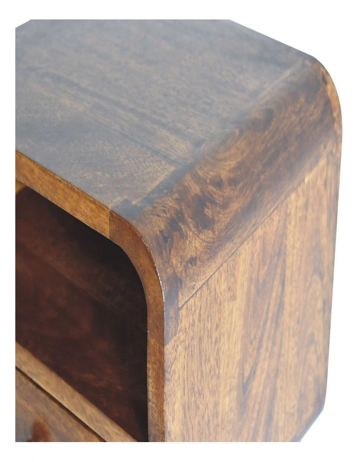 Artisan Furniture Solid Wood Extra Mini Wall Mounted Curved Chestnut Bedside with Open Slot image 4