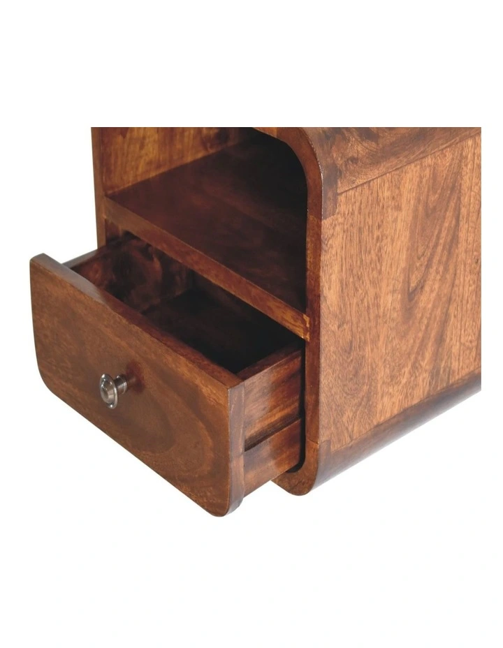 Artisan Furniture Solid Wood Extra Mini Wall Mounted Curved Chestnut Bedside with Open Slot image 5