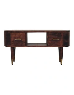 Artisan Furniture Solid Wood Two-Drawer Open-Slot Media Unit, 1 Shelf, Brown