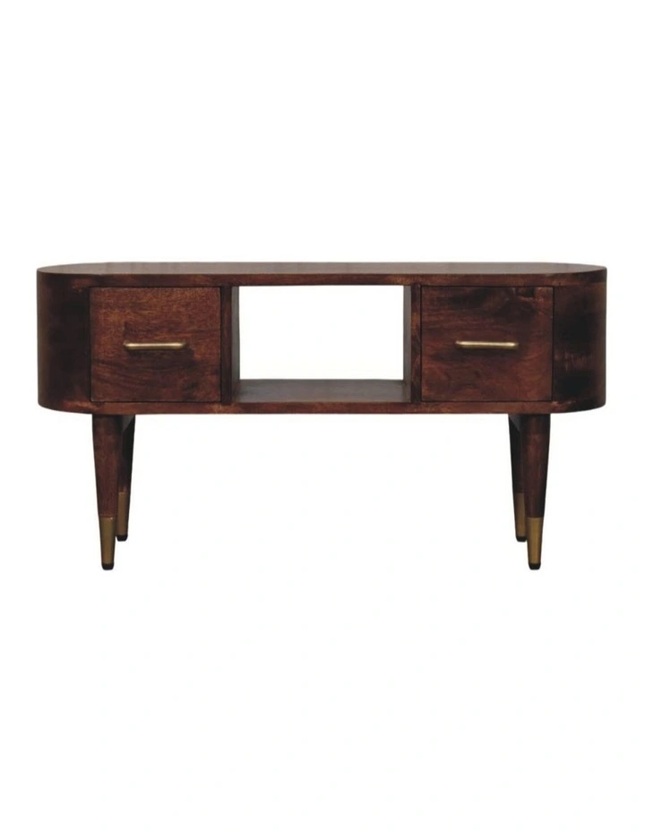 Artisan Furniture Solid Wood Two-Drawer Open-Slot Media Unit, 1 Shelf, Brown image 1